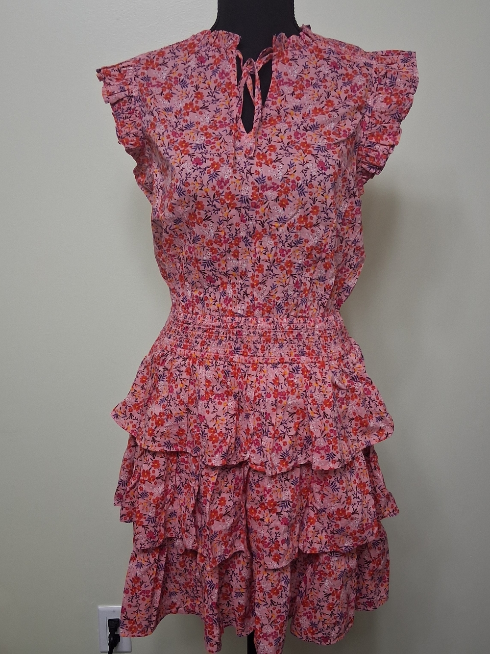 Draper James Connie Flutter Sleeve Pink Floral Pansy Ruffle Dress S